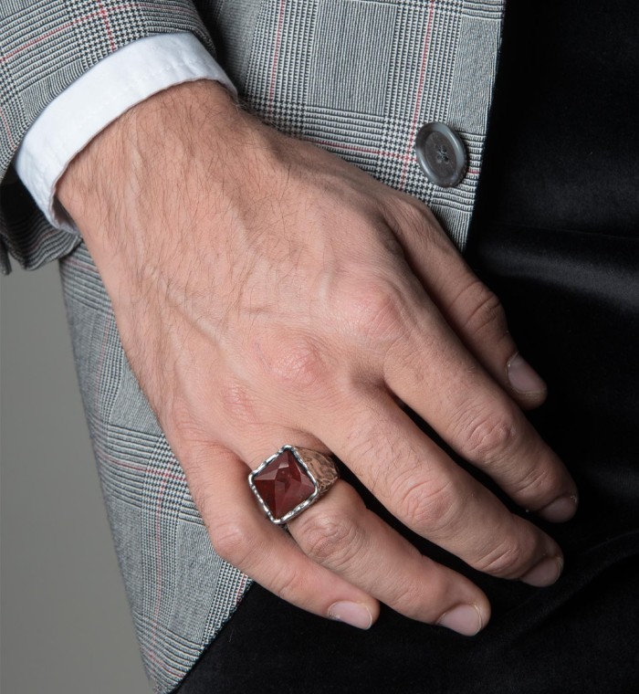 RED KING - Ring for men, 925 silver sterling and natural stone red jasper