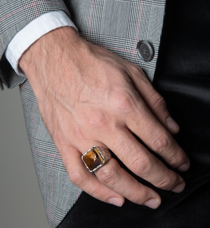 KING BROWN - Ring for men, 925 silver sterling and natural stone Brown Eye Tiger