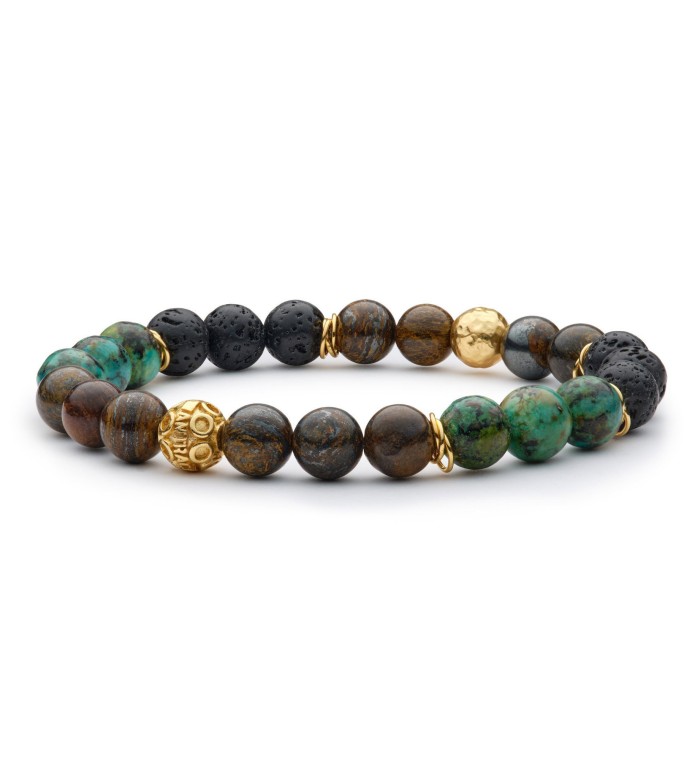 OTELLO - Bracciale da uomo in agata nera satinata, lava, ematite