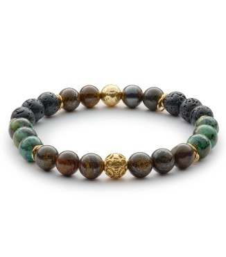 OTELLO - Bracciale da uomo in agata nera satinata, lava, ematite