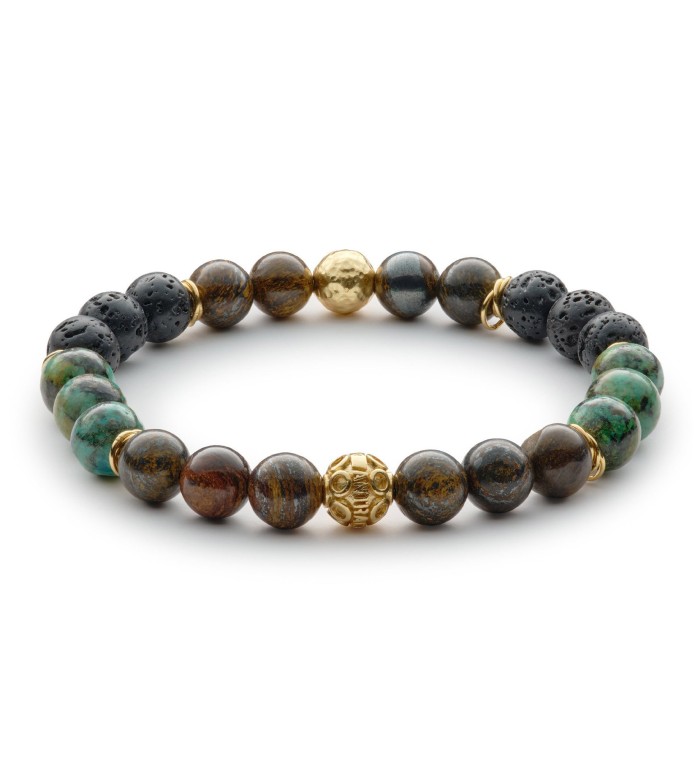 OTELLO - Bracciale da uomo in agata nera satinata, lava, ematite