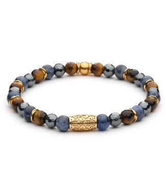 SORRENTINO - Bracciale da uomo in agata nera satinata, lava, ematite