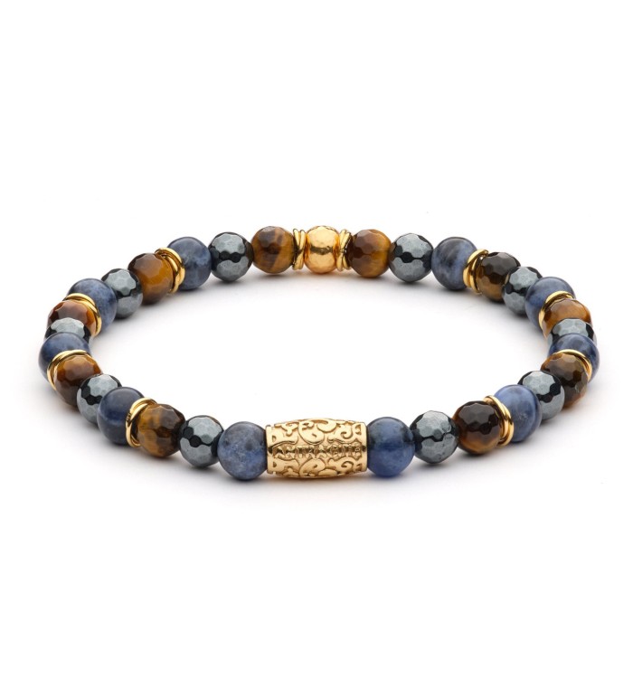 SORRENTINO - Bracciale da uomo in agata nera satinata, lava, ematite