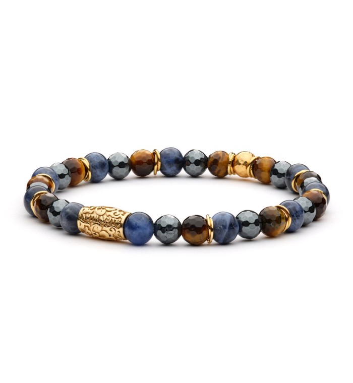 SORRENTINO - Bracciale da uomo in agata nera satinata, lava, ematite
