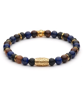 SPIELBERG - Bracciale da uomo in agata nera satinata, lava, ematite