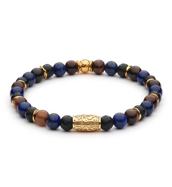 SPIELBERG - Bracciale da uomo in agata nera satinata, lava, ematite