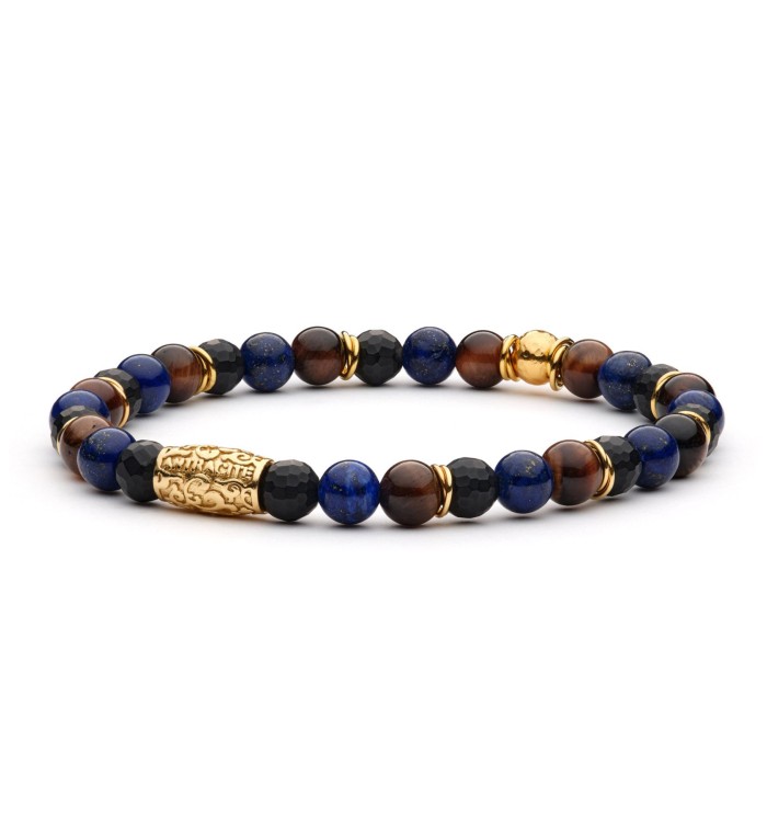 SPIELBERG - Bracciale da uomo in agata nera satinata, lava, ematite
