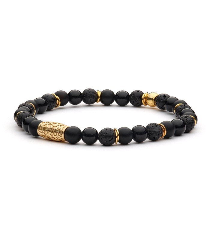 COPPOLA - Bracciale da uomo in agata nera satinata, lava, ematite