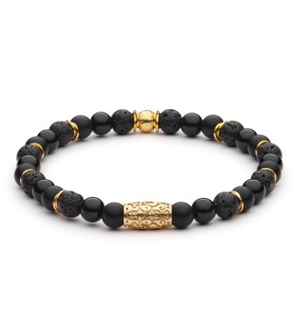 COPPOLA - Bracciale da uomo in agata nera satinata, lava, ematite
