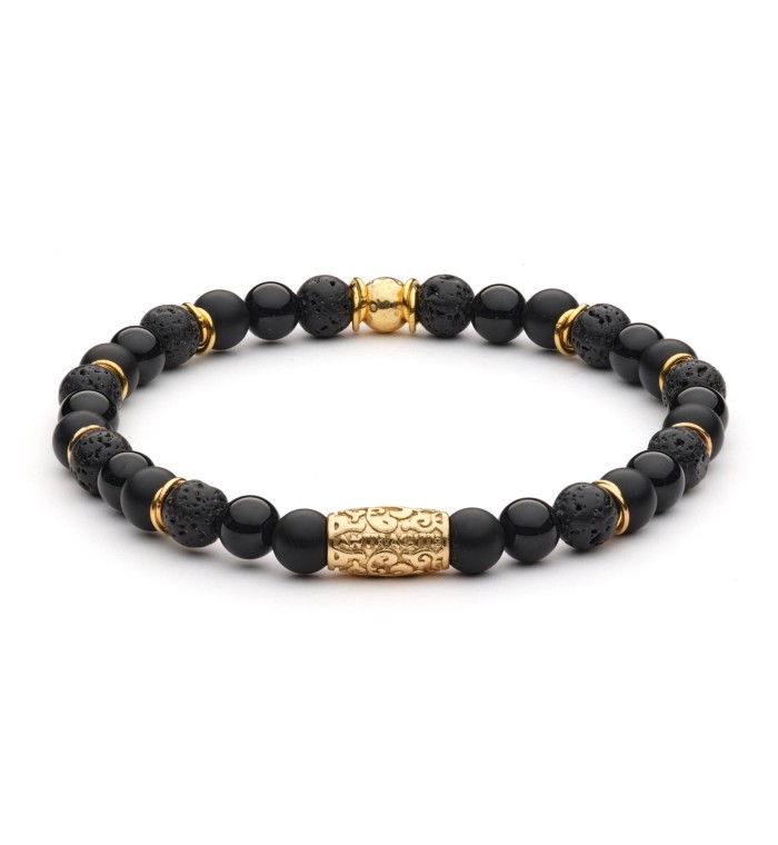COPPOLA - Bracciale da uomo in agata nera satinata, lava, ematite