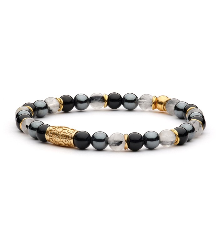 KUBRICK - Bracciale da uomo in agata nera satinata, lava, ematite