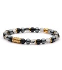 KUBRICK - Bracciale da uomo in agata nera satinata, lava, ematite