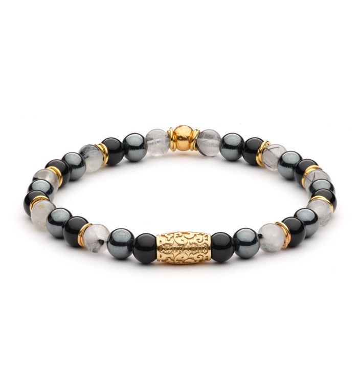 KUBRICK - Bracciale da uomo in agata nera satinata, lava, ematite