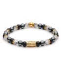 KUBRICK - Bracciale da uomo in agata nera satinata, lava, ematite