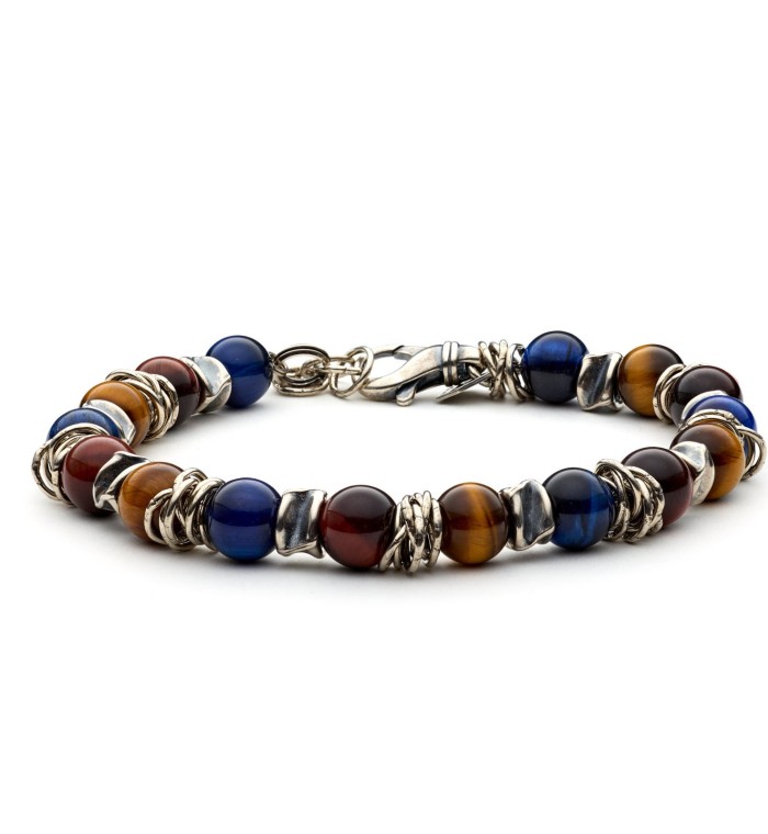 IONIO - Bracciale da uomo con elementi in argento e pietre dure naturali