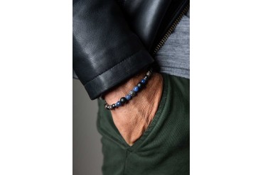 ITACA bracciale da uomo indossato in argento invecchiato a mano e pietre dure naturali da 6 e 8mm